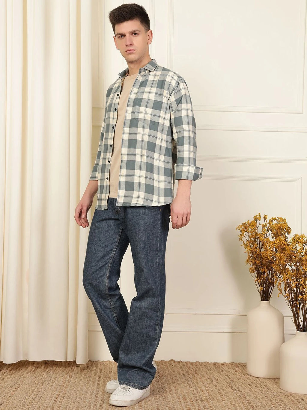 Sage & White Checked Shirt