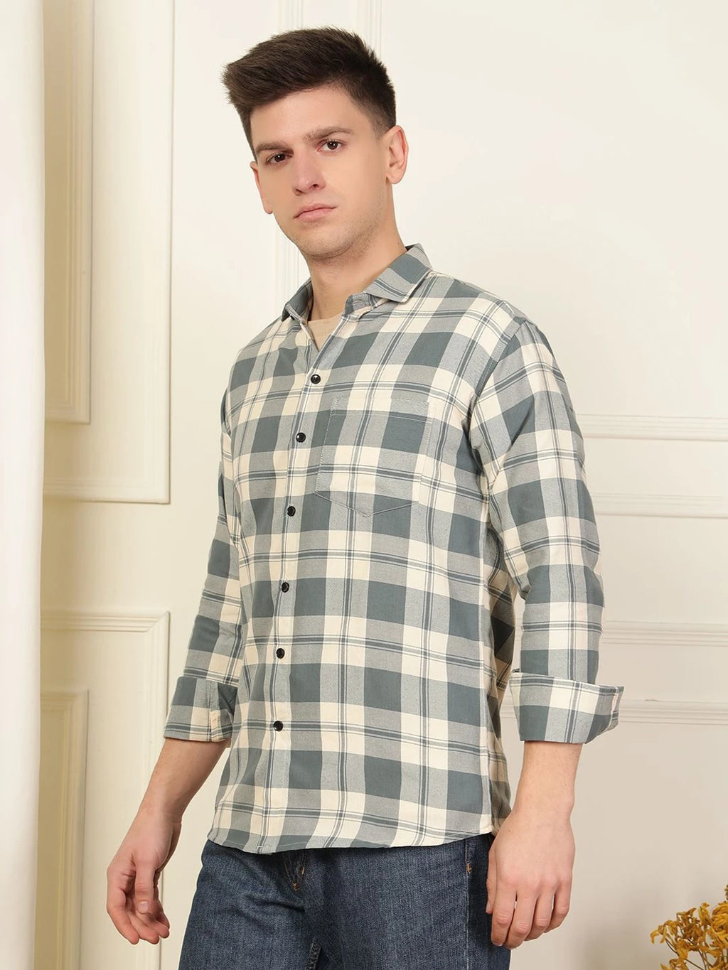 Sage & White Checked Shirt