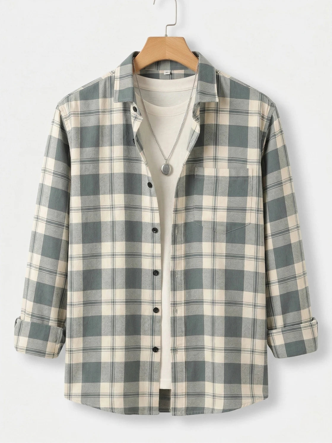 Sage & White Checked Shirt