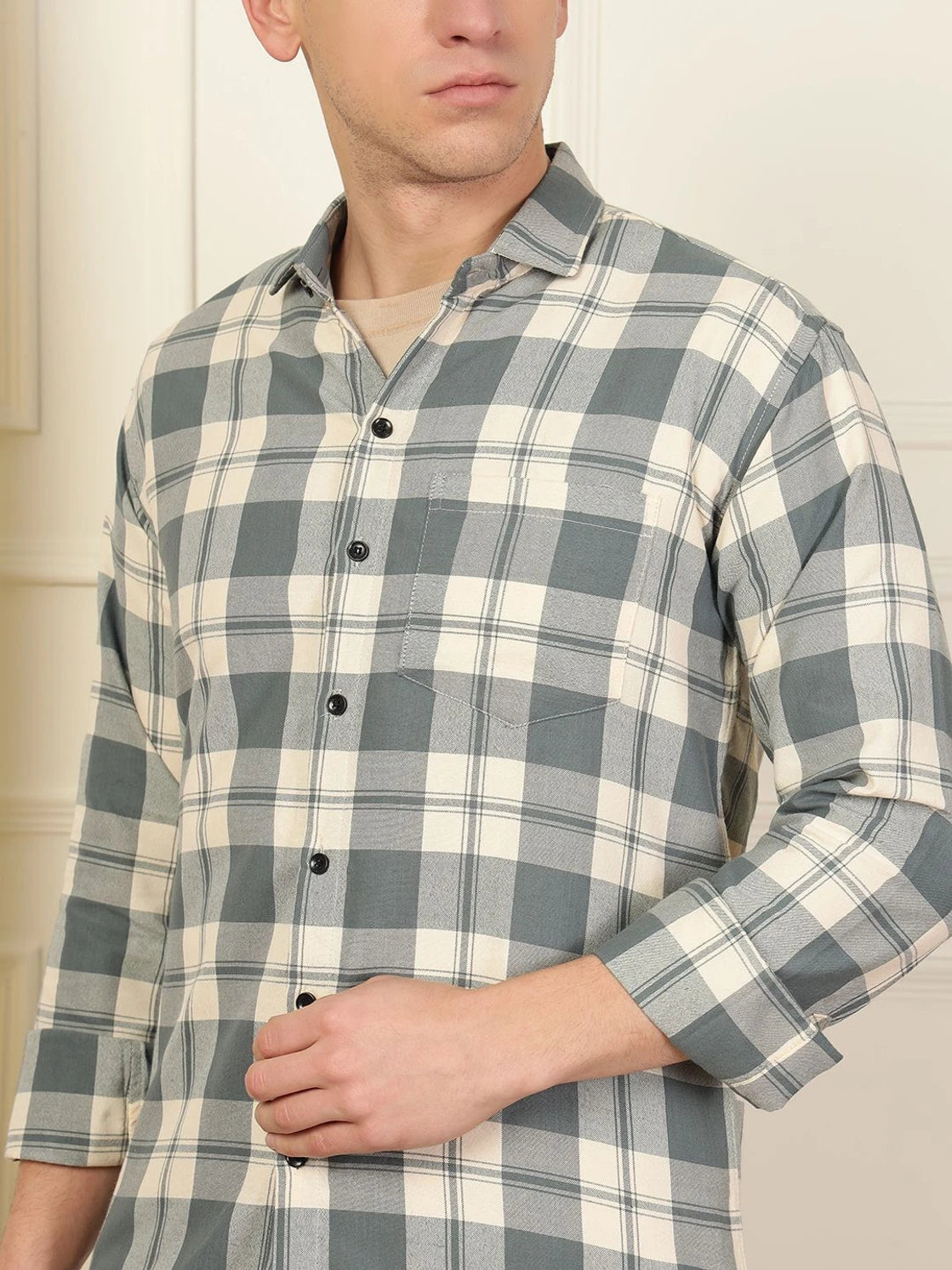 Sage & White Checked Shirt