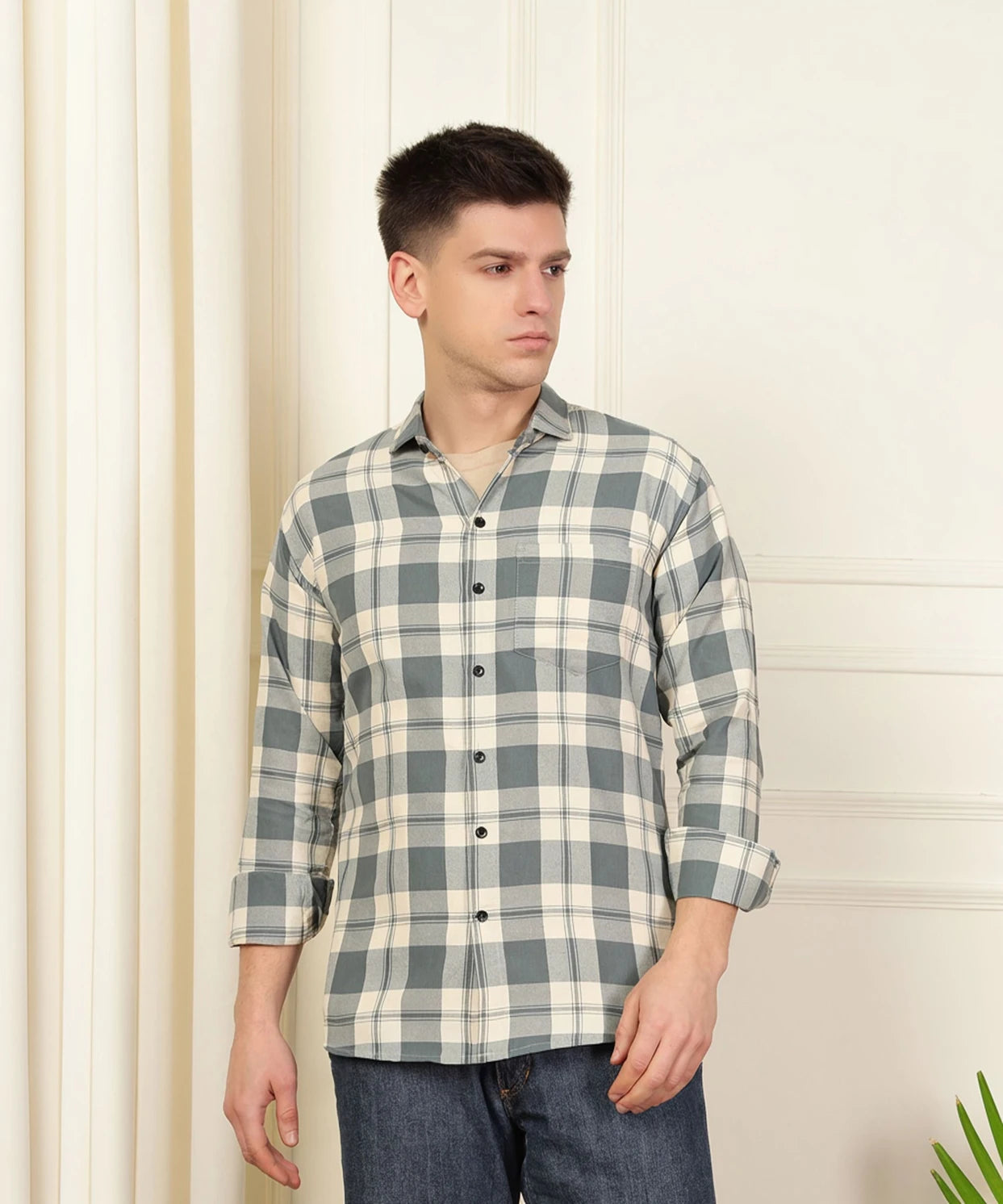 Sage & White Checked Shirt