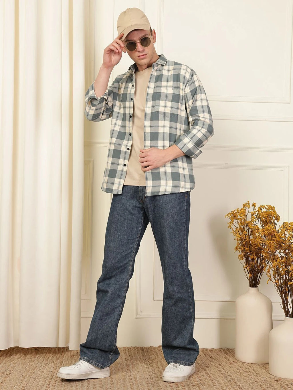 Sage & White Checked Shirt