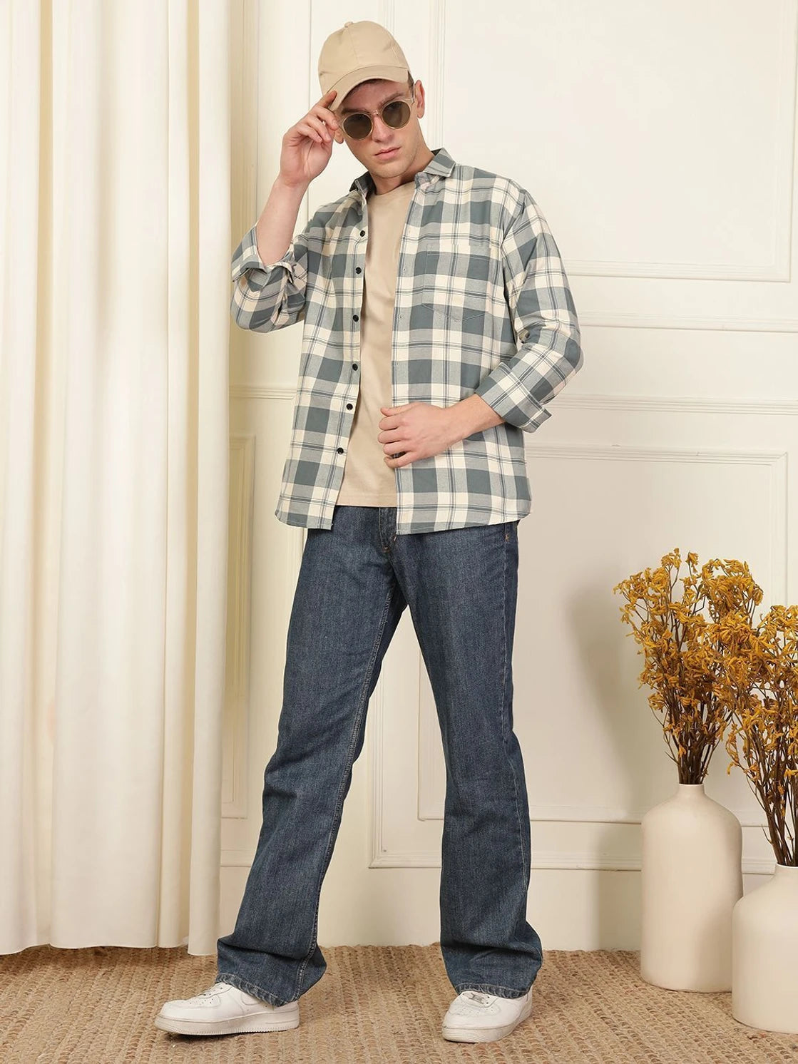 Sage & White Checked Shirt